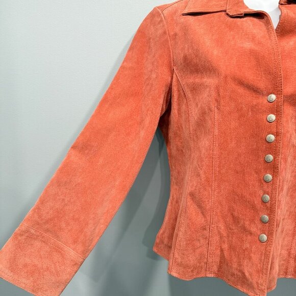 VTG Y2K Live a Little Suede Snap Front Jacket Rust Orange Western Boho Womens PM - Picture 3 of 12
